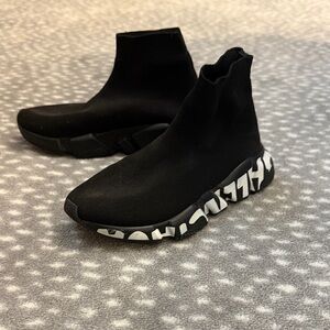 Balenciaga all Black Sock Sneakers graffiti size women's 5 comfy black sneakers